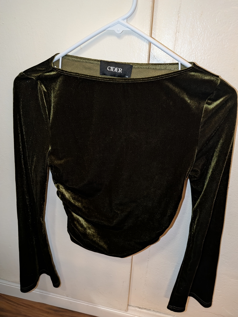Cider Women's Olive Green Velvet Long-Sleeve Top